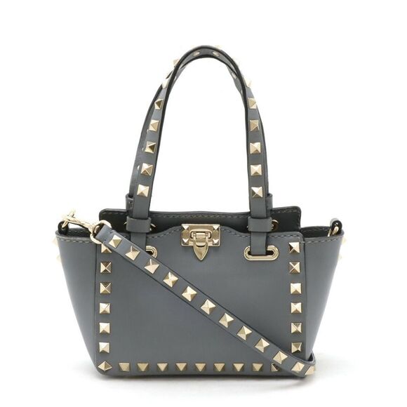 VALENTINO Handbags - Valentino Garavani Leather Rockstud 2way Handbag Grey